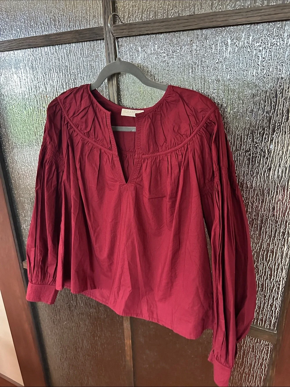 Ulla Johnson Ora blouse Women's Burgundy V-Neck Peasant Blouse Sz 10